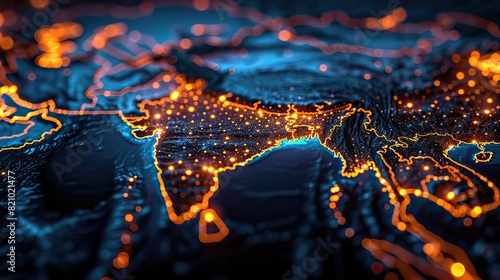 digital map of india concept of south asia global network and connectivity high speed data transfer and cyber technology information exchange and telecommunication.illustration