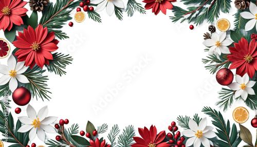 Obraz na płótnie border decoration winter template seamless floral print illustration design christmas chaplet watercolor greeting postcard invitation bouquet frame romantic wedding blossom banner leaf flower w salonie