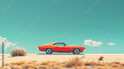 An orange car standing on the road. © Grigor