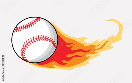 Hand drawn of baseball with flame design elements , vector illustration