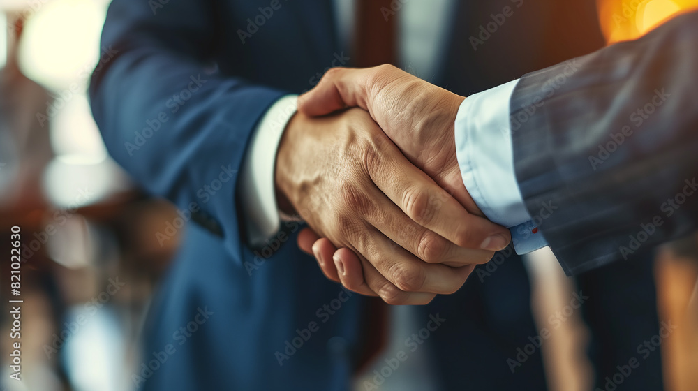 Close up of a business handshake with a blurred background, concept for a businessman giving a hand to help in success and collaboration Close up of a business handshake with a blurred background, concept for a businessman giving a hand to help in success and collaboration