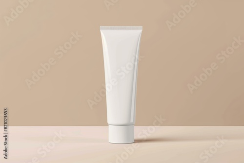 blank white cream tube standing on ivory solid color background  design mockup