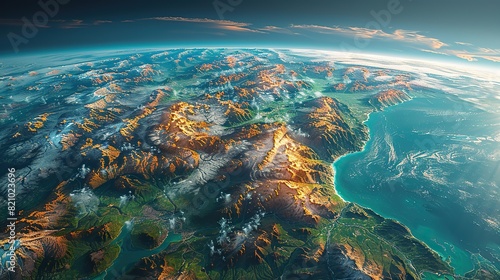 A flattened satellite image of Northern Europe's Scandinavia region depicts its geographical features and topography, providing elements for this image..stock image