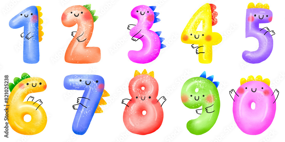 Monthly childish numbers with cute dinosaurs. Dinocards templates. From ...