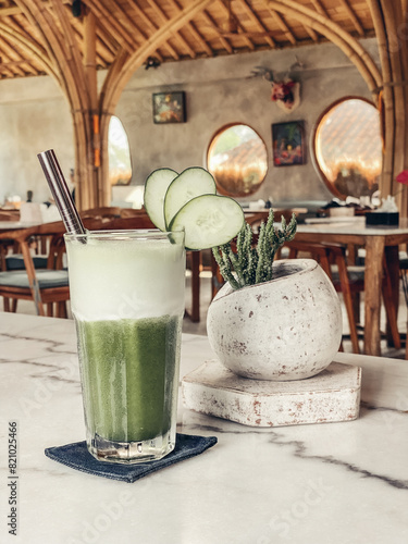 Green smoothie with cucumber in a glass
