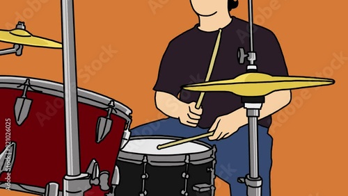 animation of drummer playing drum in cartoon style photo