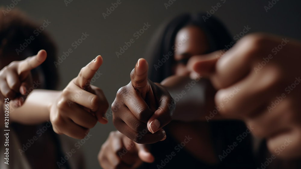 grupo de pessoas apontando o dedo para uma pessoa, minimalista, fundo branco