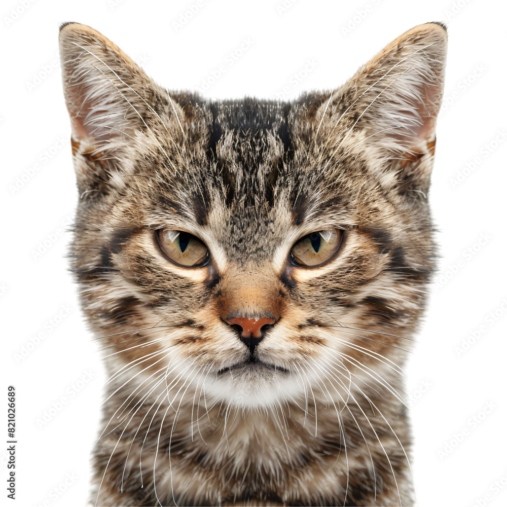 Obraz premium Close up of a cat looking angry with furrowed brow die cut PNG style isolated on white and transparent background