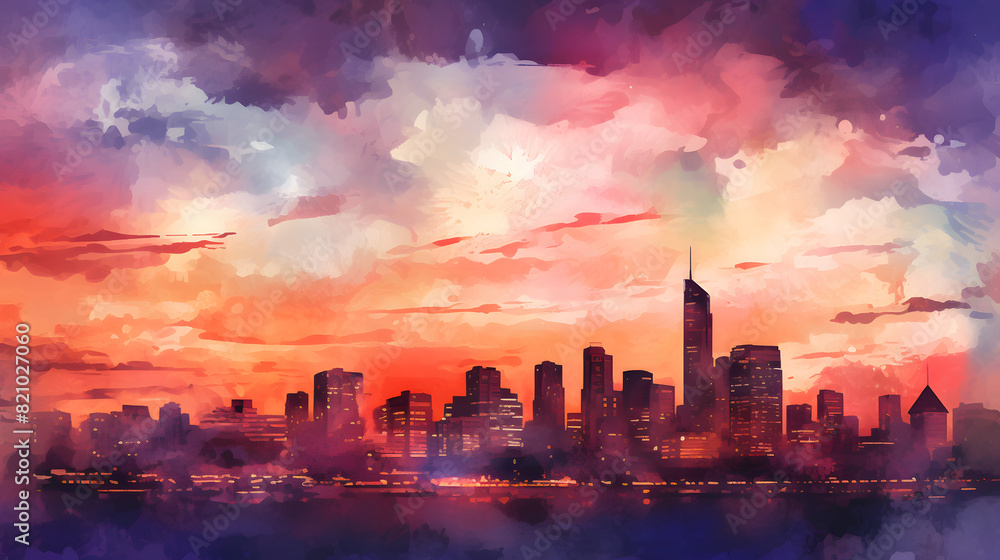 Fototapeta premium Urban Skyline Watercolor