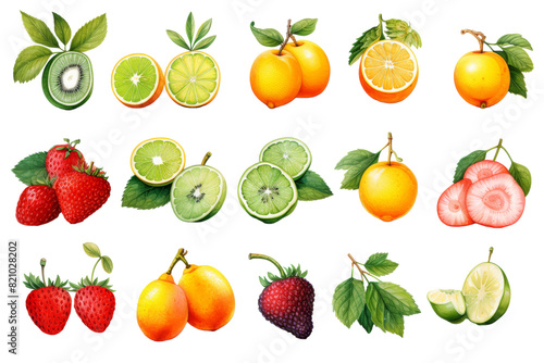 Tropical Fruit Art Set Isolated on Transparent Background PNG