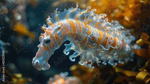 A beautiful seahorse  Hippocampus guttulatus   close-up