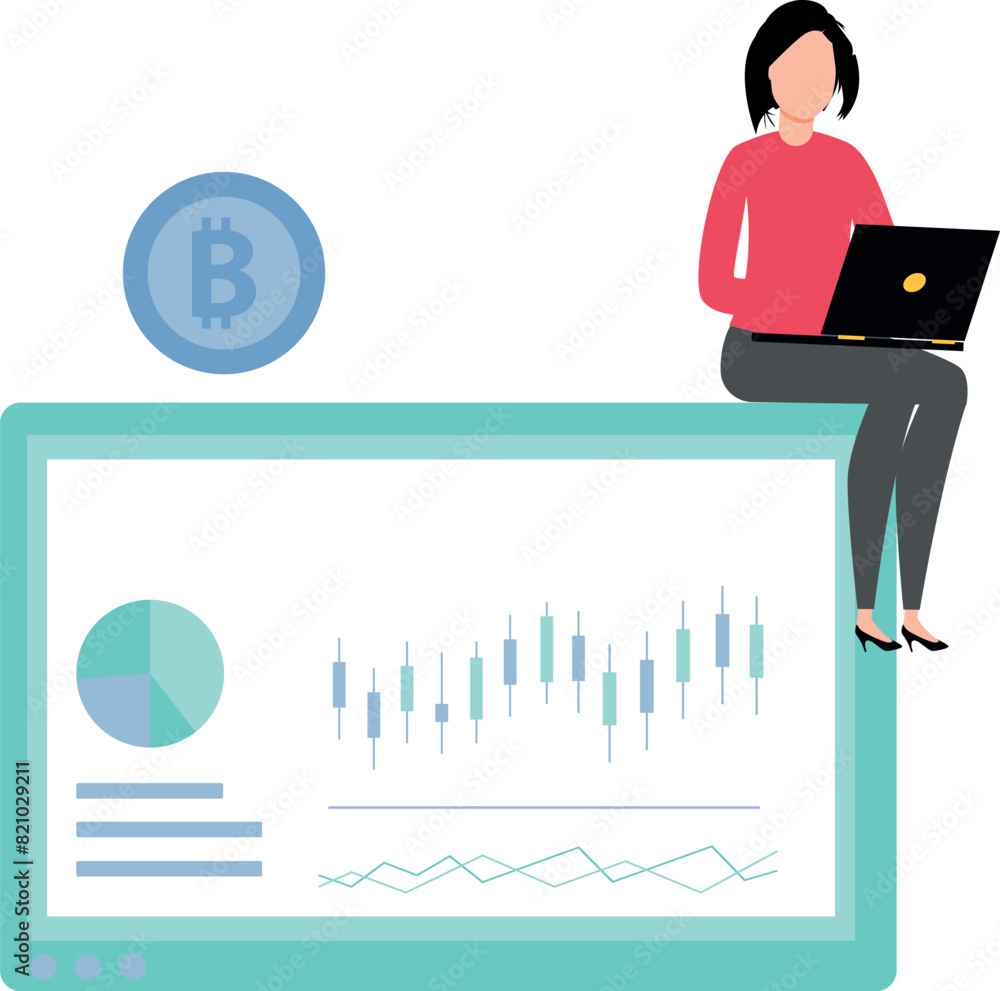 The girl is working on bitcoin analytics. The girl is working on bitcoin analytics.
