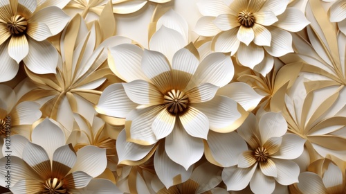 3d golden flowers on a marble background bright challenging colors wallpaper © Art Wall