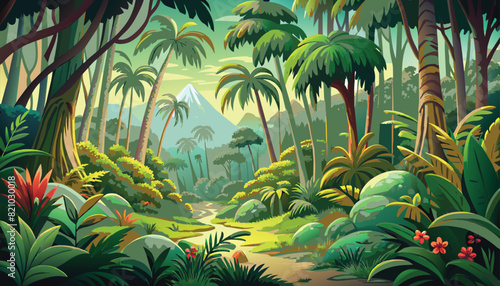 Colorful landscape Path in fabulous tropical forest