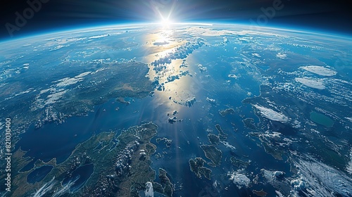 Fototapeta Naklejka Na Ścianę i Meble -  physical map of planet earth focused on japan north and south korea satellite view of east asia sun shining on the horizon elements of this image furnished .illustration stock image
