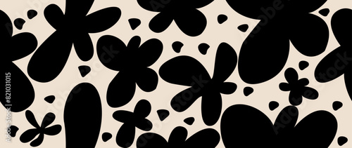 Vector seamless background. Minimalistic abstract floral pattern. Modern print in black color on a light background. Ideal for textile design, screensavers, covers, cards, invitations and posters.