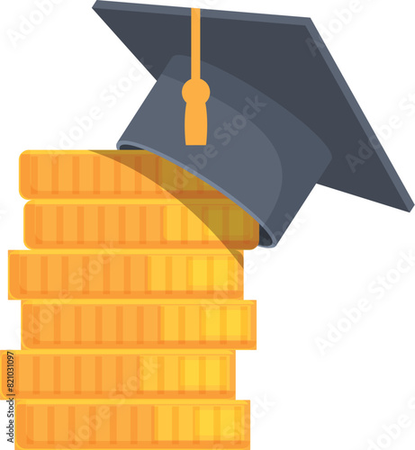 Illustration of a mortarboard on a stack of coins, symbolizing the value of investing in education