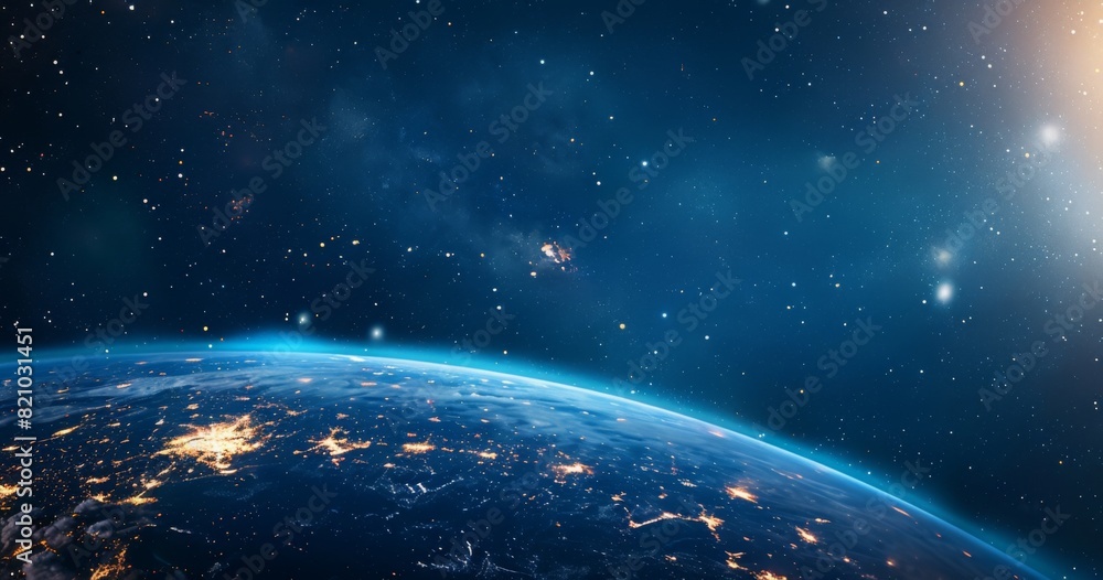 Obraz premium Earth from Space: Glowing City Lights on Dark Blue Background