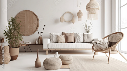 
minimalista moderno boho interior da sala de estar photo