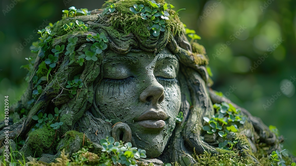 guardian of nature statue of a woman covered in green moss plants and roots in the wood nymph dryad fairy mystical myth and legend spirit of the forest.illustration guardian of nature statue of a woman covered in green moss plants and roots in the wood nymph dryad fairy mystical myth and legend spirit of the forest.illustration