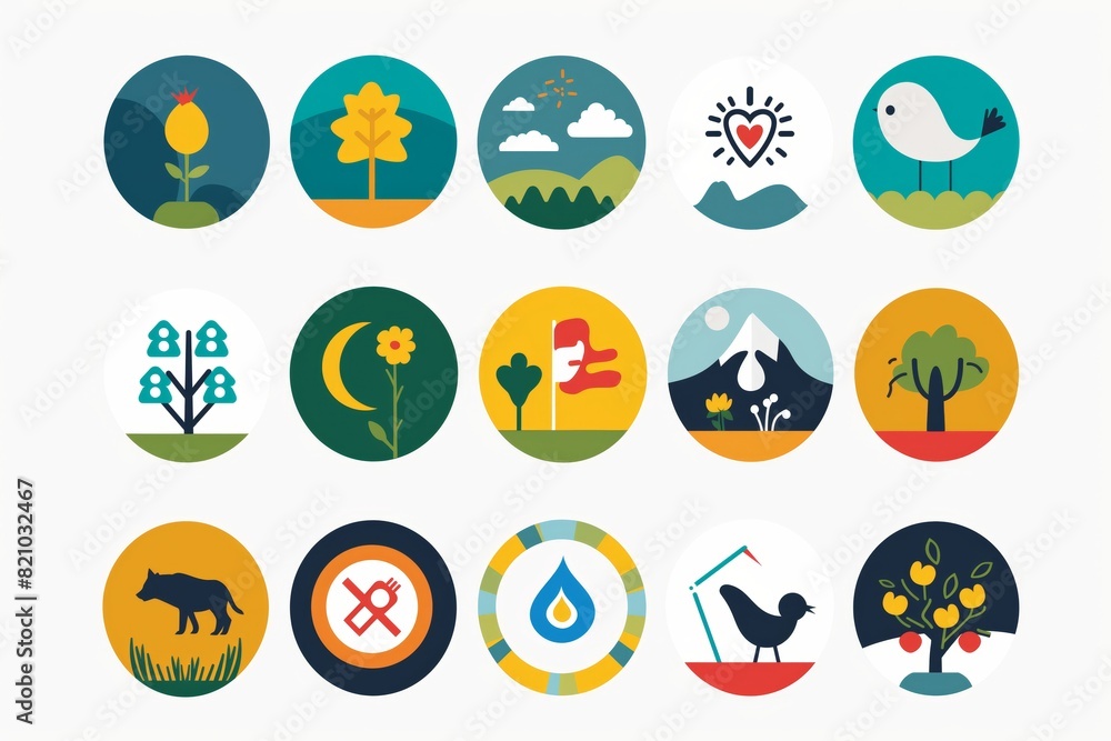 A collection of round icons with various themes, including nature, animals generated by AI A collection of round icons with various themes, including nature, animals generated by AI