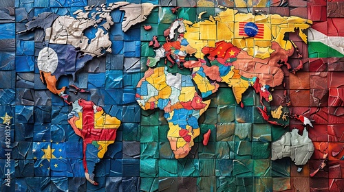 A global assemblage of flags includes those from America and Oceania..stock image