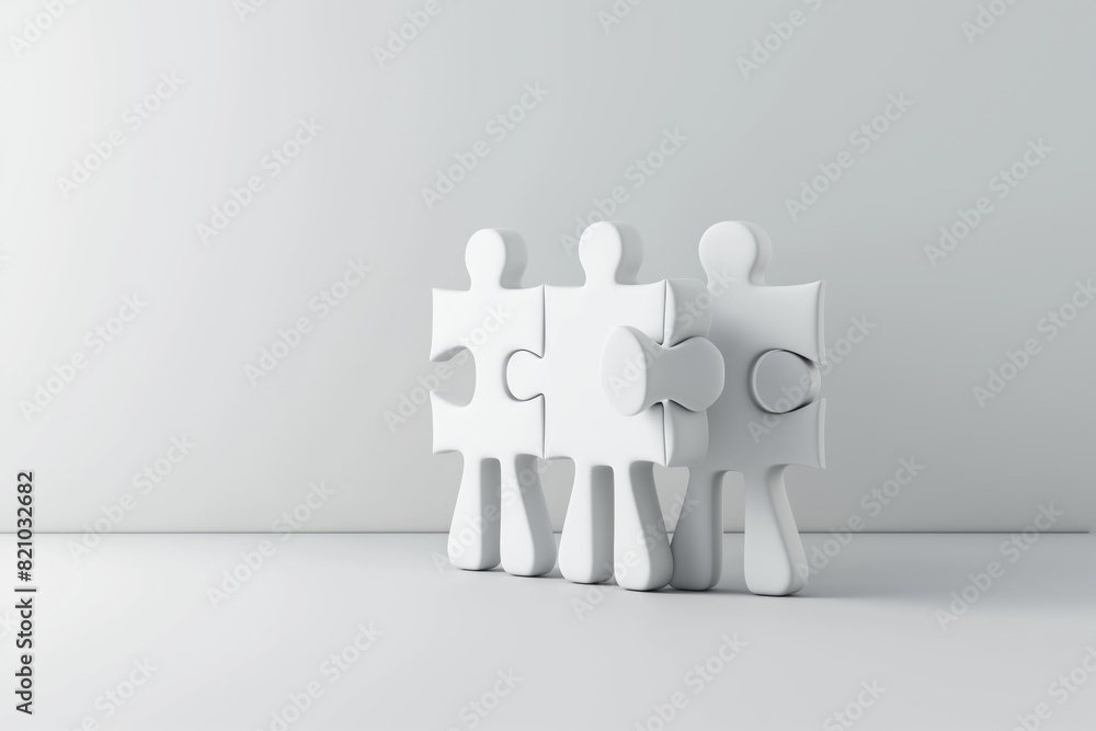 Three white puzzle pieces with a person in the middle generated by AI Three white puzzle pieces with a person in the middle generated by AI