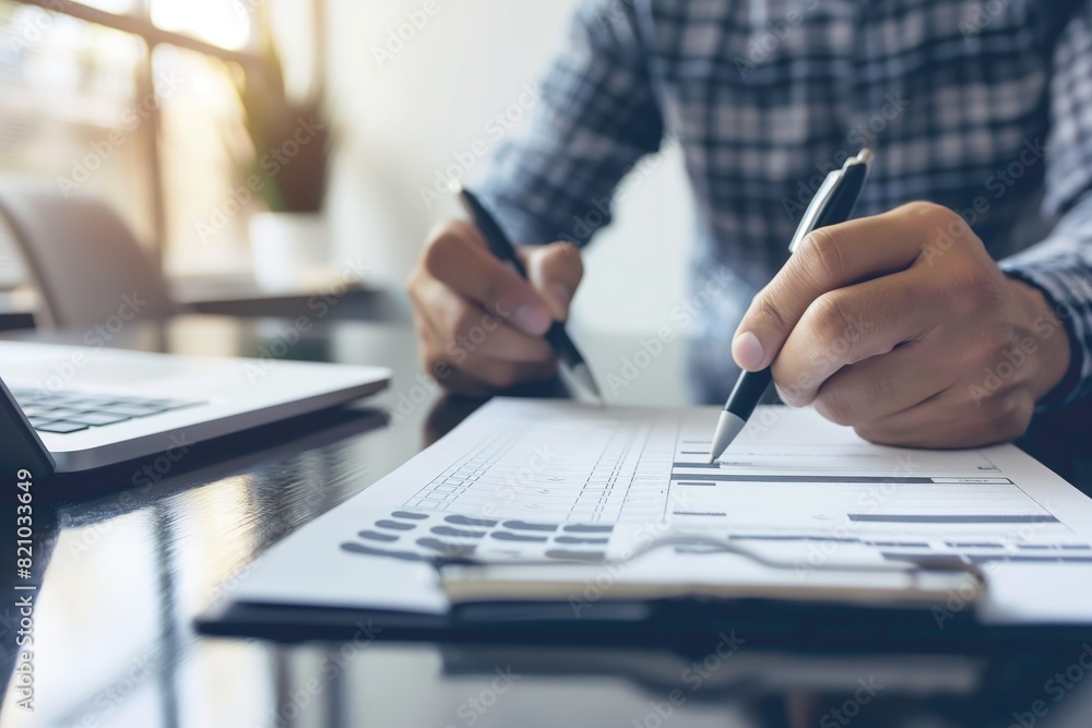 A man is writing with a pen on a piece of paper generated by AI A man is writing with a pen on a piece of paper generated by AI