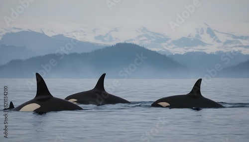A Group Of Orcas Hunting Together In The Deep © Aliesha