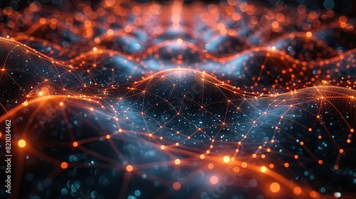 A visually abstract backdrop featuring a graphic representation of interconnected global data networks  cybernetic neurons  and an artificial intelligence grid..stock image