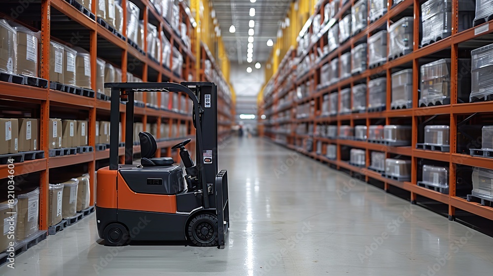 AI-powered, automated robotic systems optimize warehouse storage operations using forklifts..illustration AI-powered, automated robotic systems optimize warehouse storage operations using forklifts..illustration