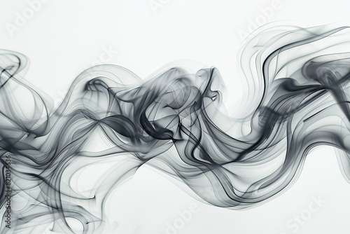 Headline: Isolated black smoke abstract against white backdrop. Generative Ai © Retu
