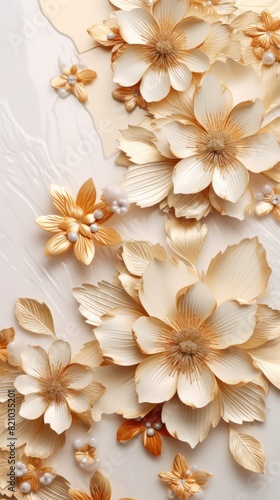 3d golden flowers on a marble background bright challenging colors wallpaper