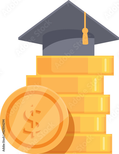 Stack of coins with a graduation cap on top, symbolizing the cost of education
