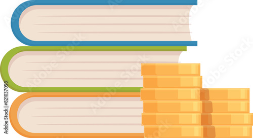 Illustration of books with coins, symbolizing the financial aspect of education
