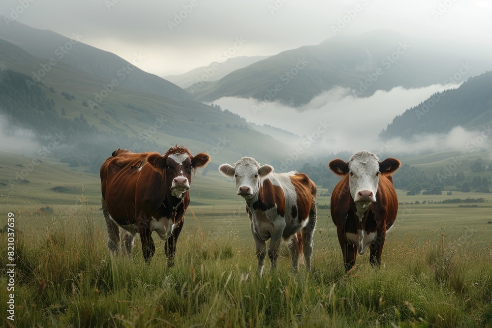3 cows in meadows