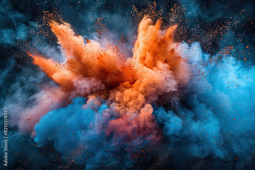 explosion of colorful powders on black background 