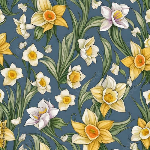 Daffodil Flower Floral Pattern Design on Fabric