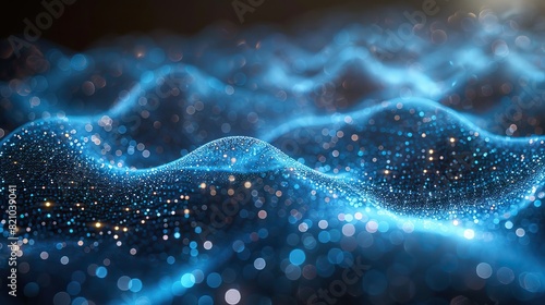 An abstract blue backdrop featuring a cyber network grid, interconnected particles, simulated neurons, and worldwide data connections..stock photo