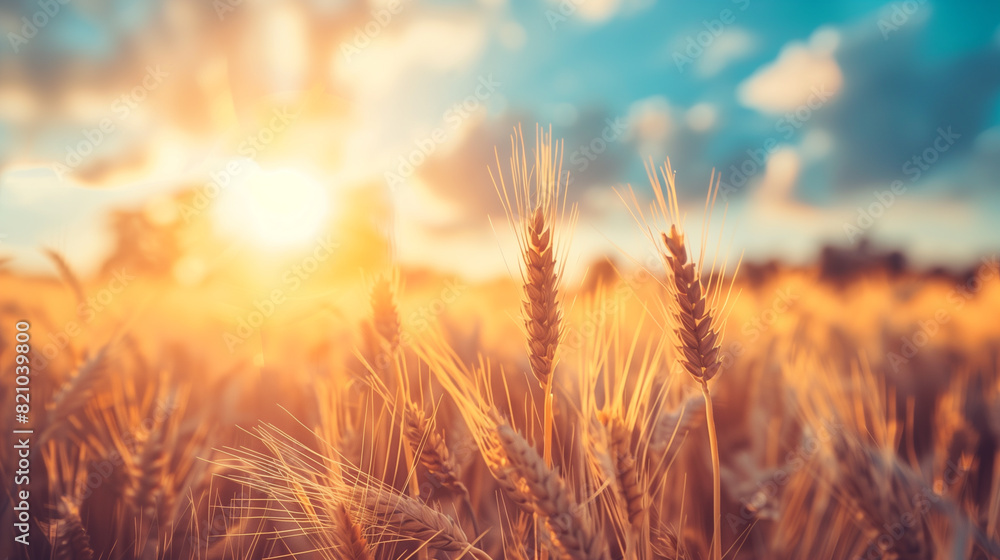 Wheat field background and blue sky on a summer sunny day Wheat field background and blue sky on a summer sunny day