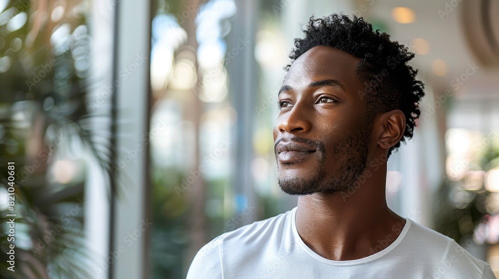 Fototapeta premium Young black man confidently applies beauty serum in a bright, modern bathroom for a healthy, youthful complexion routine