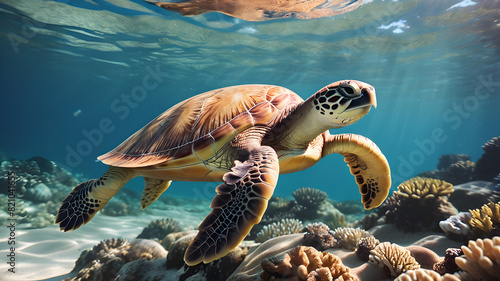 The sea turtle is a tropical marine reptile that glides through the ocean. This underwater animal is a fascinating part of sea life.