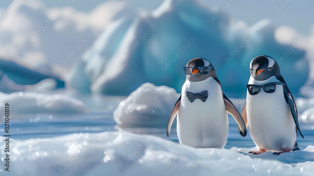 Charming Penguins Dressed for a Gala on a Snowy Iceberg