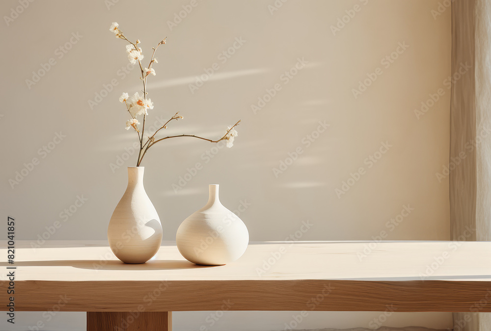 Serene Minimalist Vase Display with Gentle Shadows Serene Minimalist Vase Display with Gentle Shadows