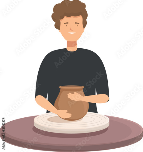 Artist concentrating on molding a clay pot on a pottery wheel, crafting with hands