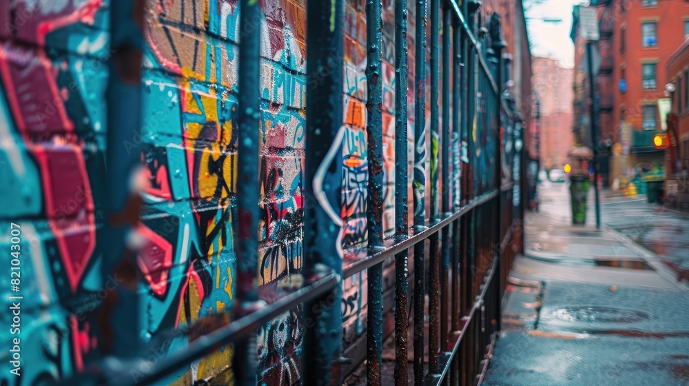 Vibrant Graffiti Adorning Urban Wall Along City Street