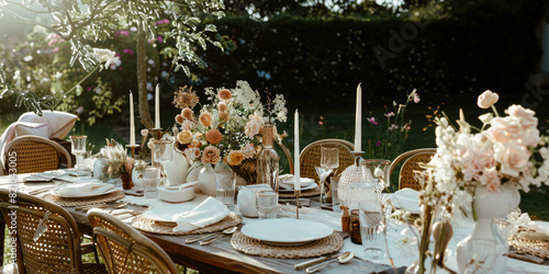 Beautiful table setting for a party in the garden