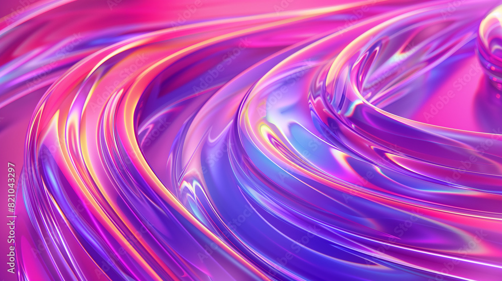 Fototapeta premium Liquid shapes abstract holographic 3D wavy background.