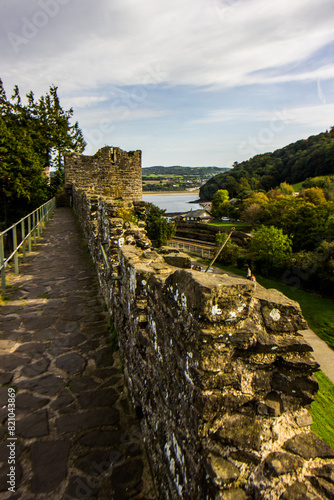View from the top of the Medieval town walls of Conwy towards the river Clwyd in Northern Wales