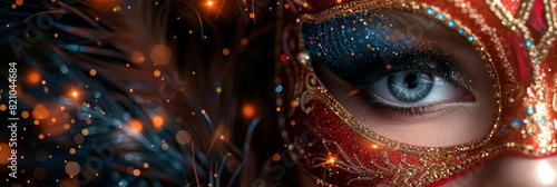 Vibrant Carnival Mask with Sparkles and Feathers for Fiesta Decor Generative AI